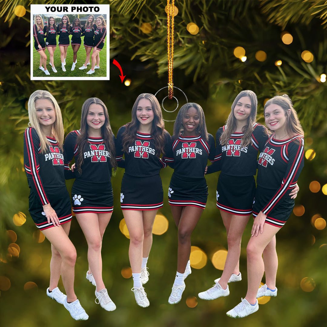 Highschool Cheerleader Team - Personalized Photo Mica Ornament - Gift For Friends, Family Members