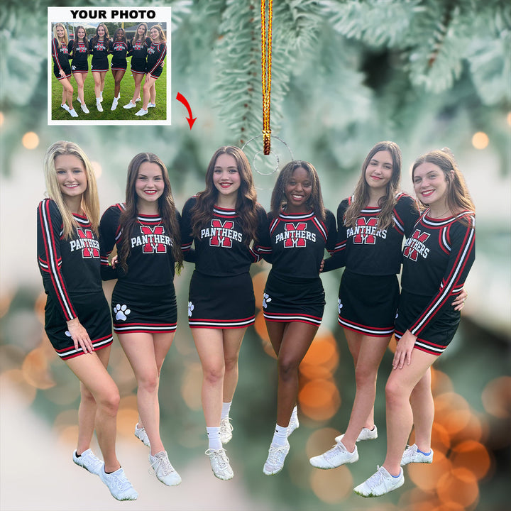 Highschool Cheerleader Team - Personalized Photo Mica Ornament - Gift For Friends, Family Members