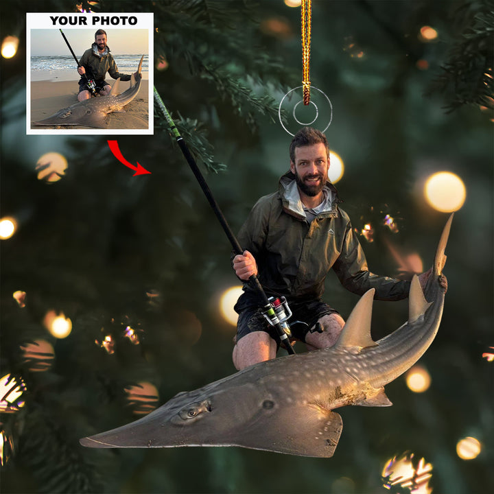 Hooked On Fishing - Personalized Photo Mica Ornament - Gift For Fishing Lovers, Family Members
