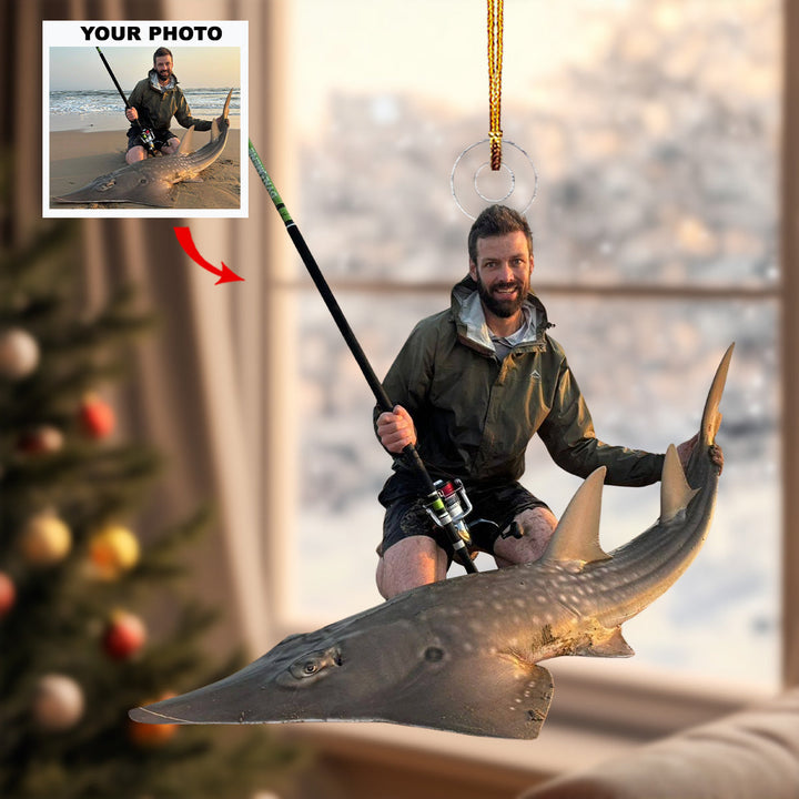 Hooked On Fishing - Personalized Photo Mica Ornament - Gift For Fishing Lovers, Family Members