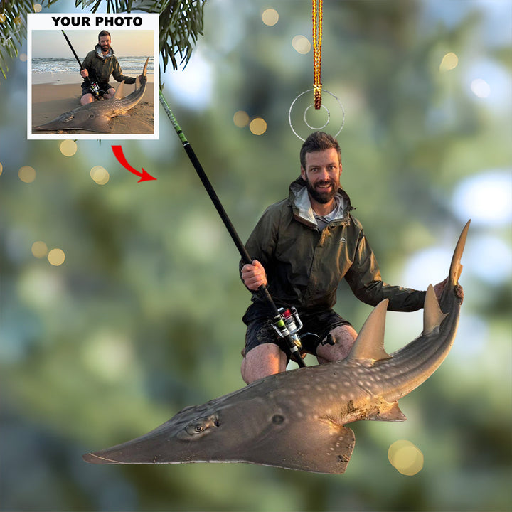 Hooked On Fishing - Personalized Photo Mica Ornament - Gift For Fishing Lovers, Family Members
