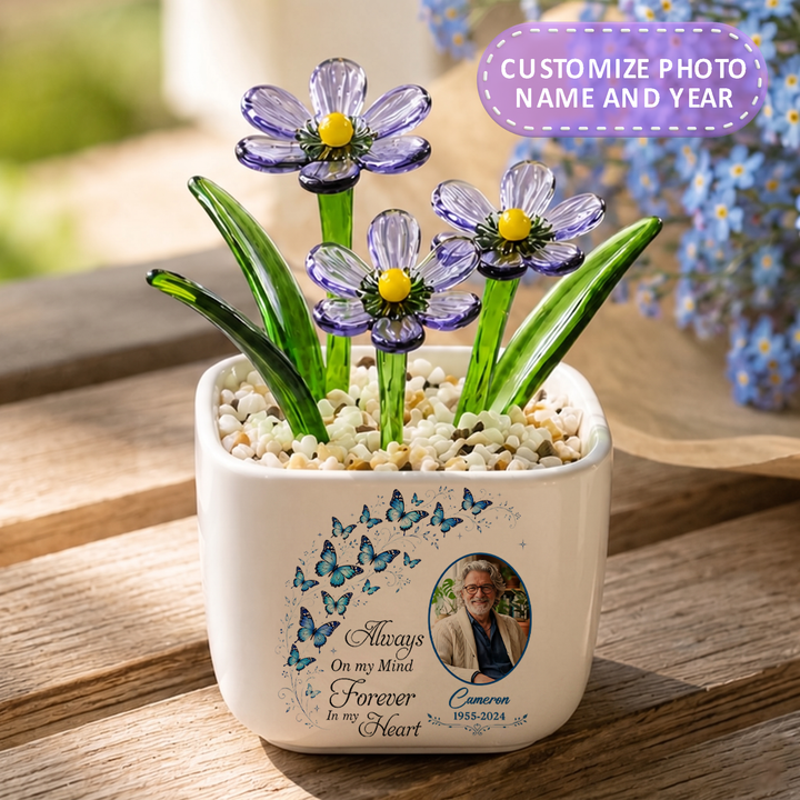 Always On My Mind Forever In My Heart - Personalized Memorial Flower Pot - Gift for Family Members