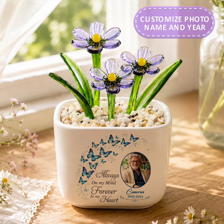 Always On My Mind Forever In My Heart - Personalized Memorial Flower Pot - Gift for Family Members
