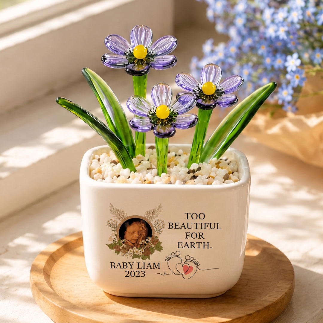 Too beautiful for Earth - Personalized Baby Memorial Flower Pot - Gift For Family Members