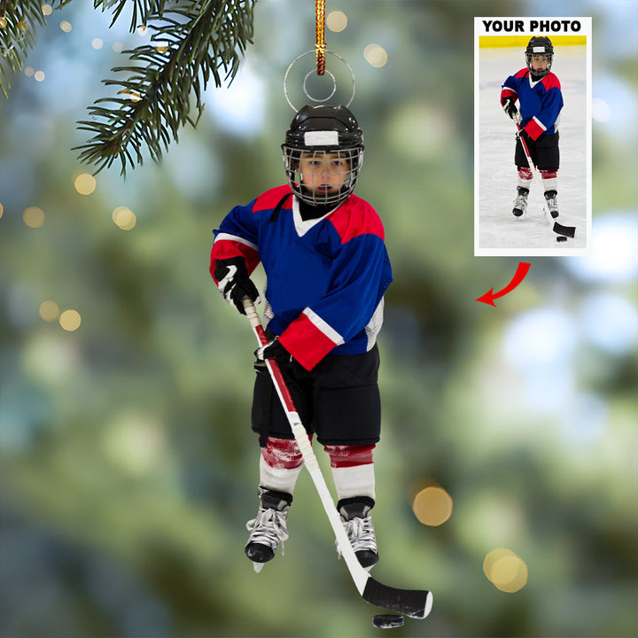 A Little Ice Hockey Player - Personalized Photo Mica Ornament - Christmas Gift For Sport Lovers, Family Members