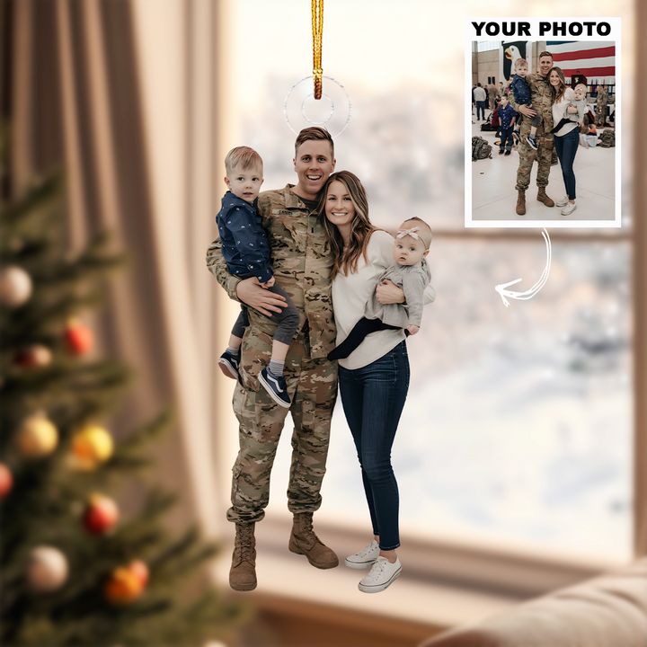 Together Again - Personalized Photo Mica Ornament - Christmas Gift For Family Members, Army Veterans And Service Members