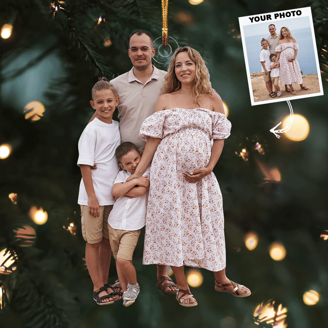 Expecting Joy - Personalized Photo Mica Ornament - Gift For Family, Family Members