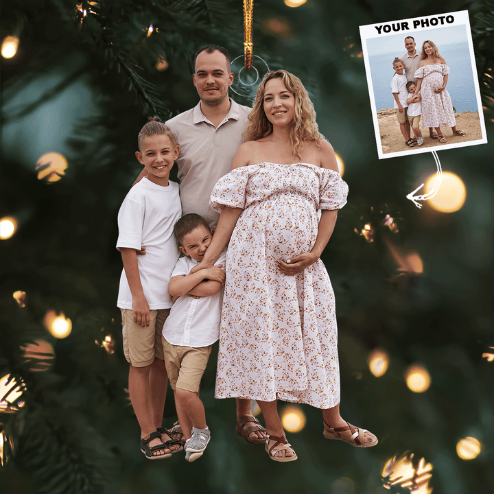 Expecting Joy - Personalized Photo Mica Ornament - Gift For Family, Family Members