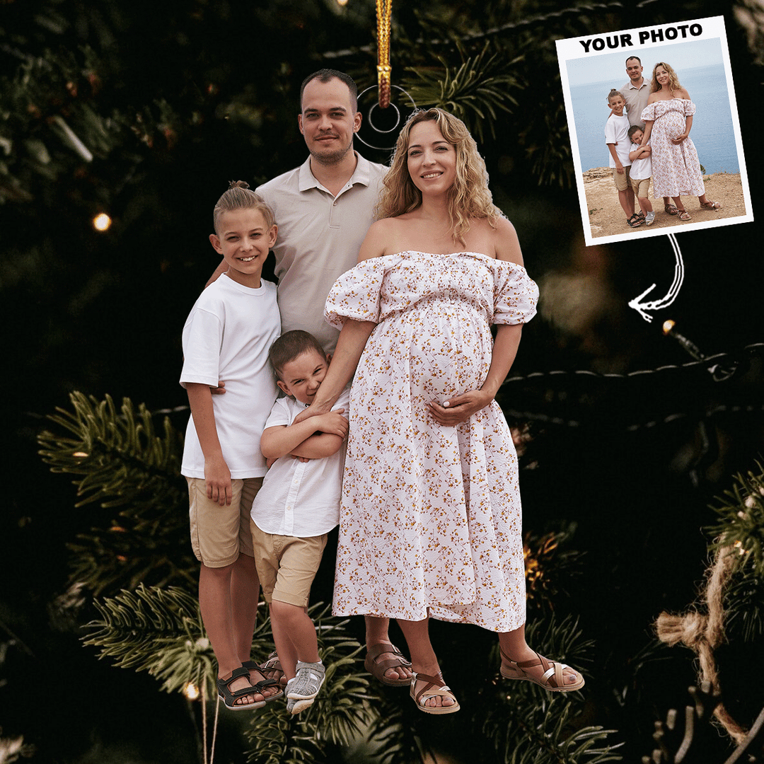 Expecting Joy - Personalized Photo Mica Ornament - Gift For Family, Family Members