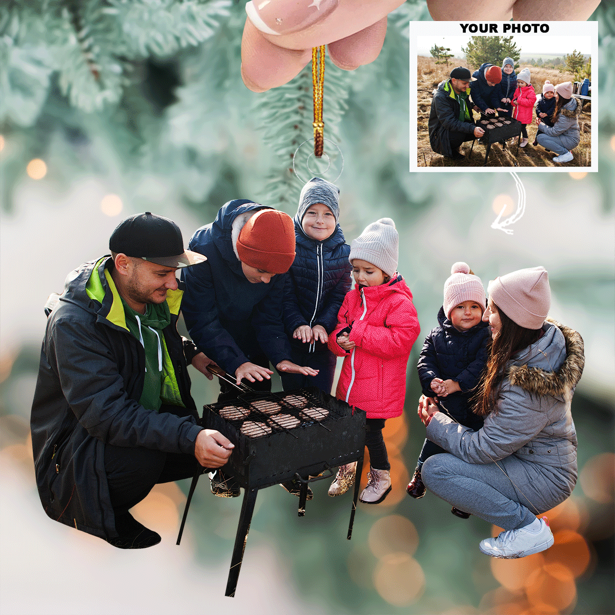 Winter Grilling - Personalized Photo Mica Ornament - Gift For Family, Family Members