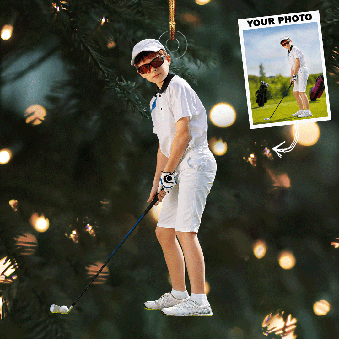 Young Golfer - Personalized Photo Mica Ornament - Gift For Golf Players, Golf Lovers, Family Members