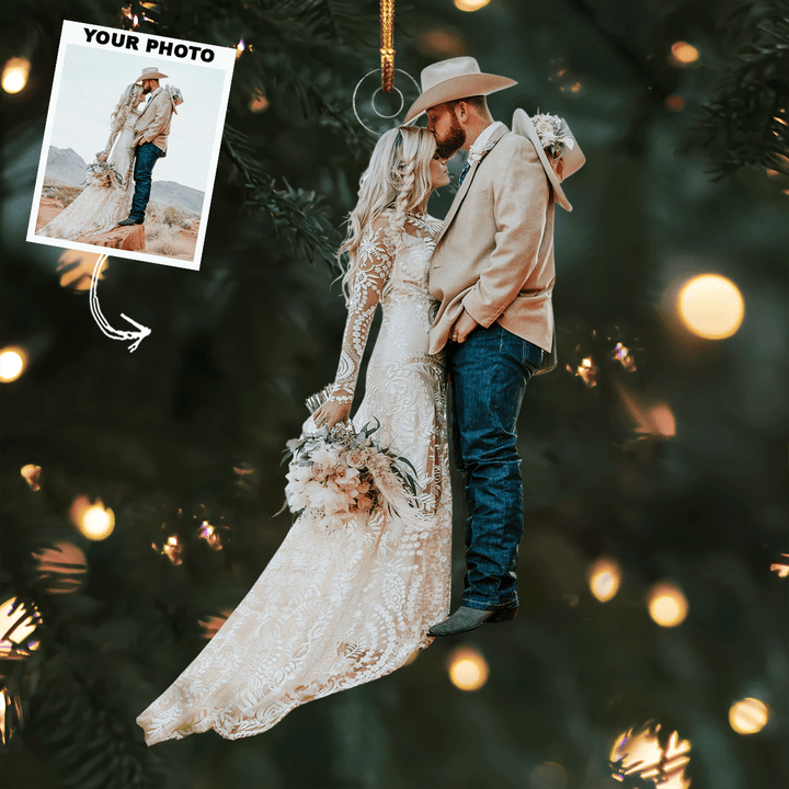 Love In Bloom - Personalized Photo Mica Ornament - Christmas Gift For Couple, Family Members