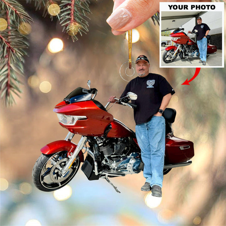 Solo Road Adventure - Personalized Photo Mica Ornament - Christmas Gift For Family Members, Motorcycle Lovers