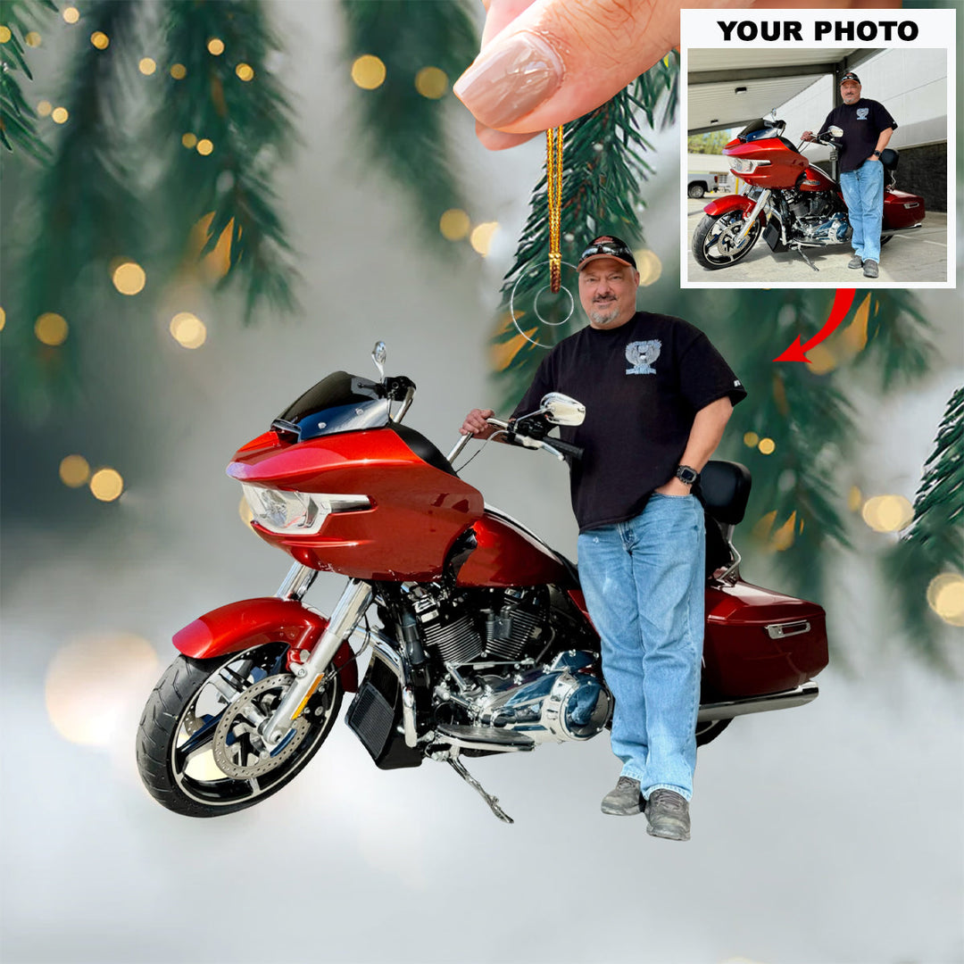 Solo Road Adventure - Personalized Photo Mica Ornament - Christmas Gift For Family Members, Motorcycle Lovers