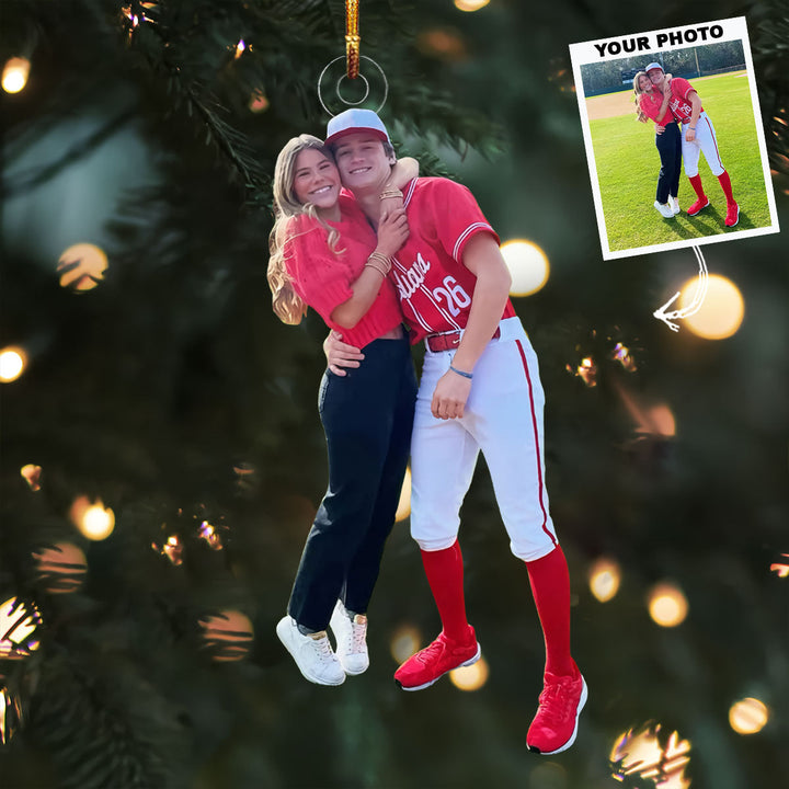 Baseball Love - Personalized Photo Mica Ornament - Gift For Couple, Family Members