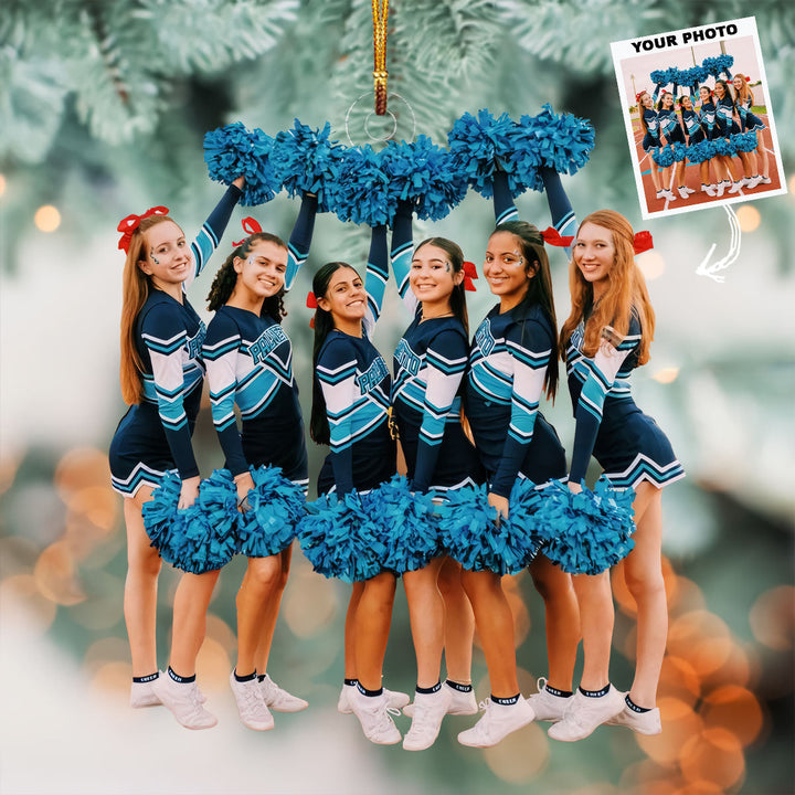 Blue Pom Poms - Personalized Photo Mica Ornament - Gift For Besties, Friends