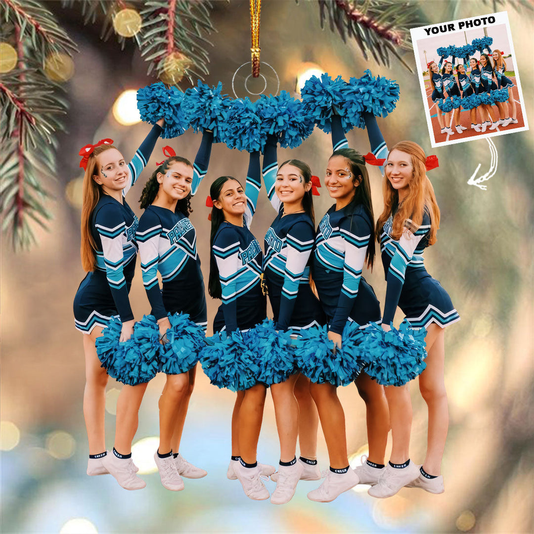 Blue Pom Poms - Personalized Photo Mica Ornament - Gift For Besties, Friends