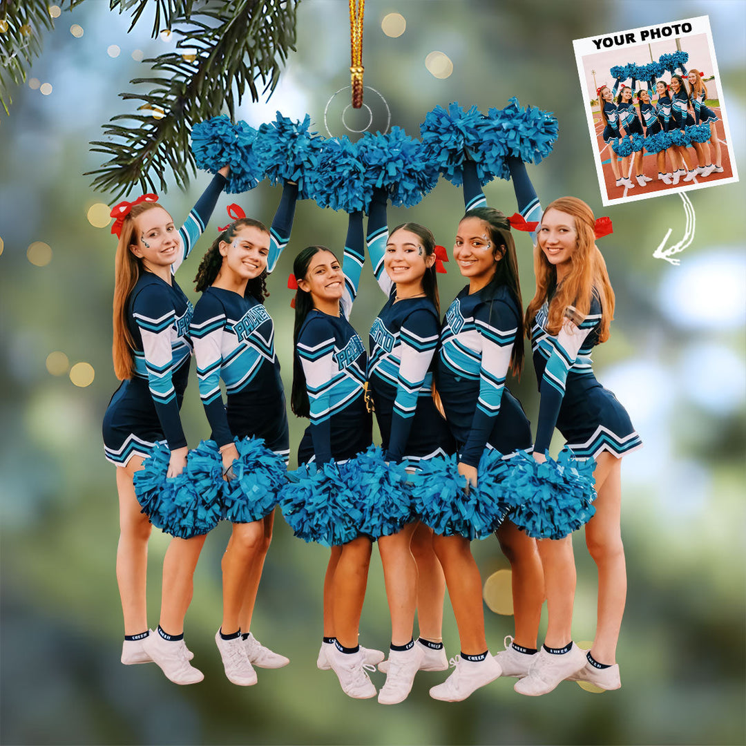 Blue Pom Poms - Personalized Photo Mica Ornament - Gift For Besties, Friends