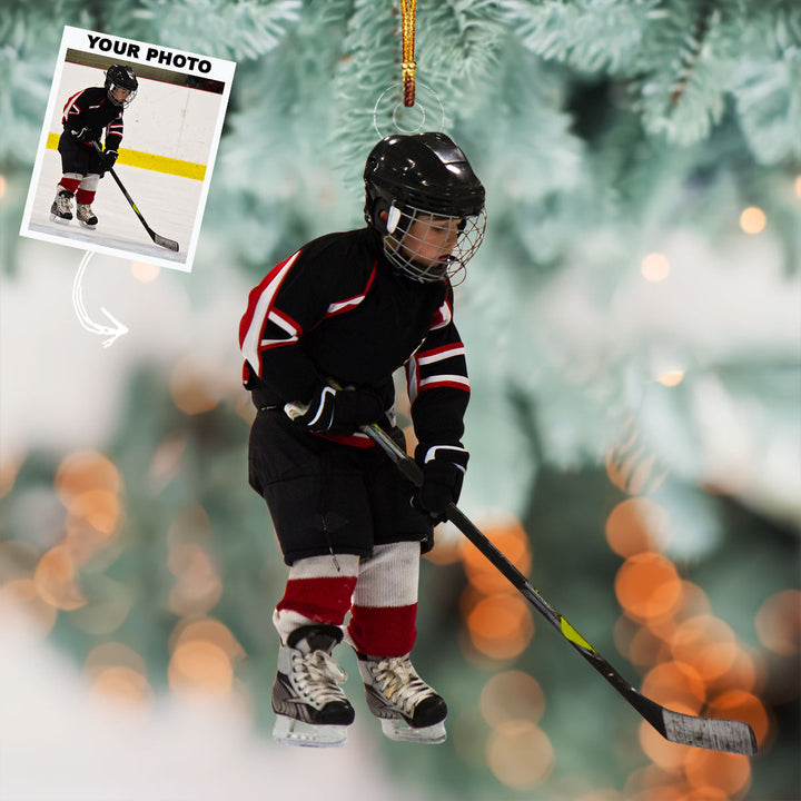 Snow Striker - Personalized Photo Mica Ornament - Christmas Gift For Ice Hockey Players, Ice Hockey Lovers