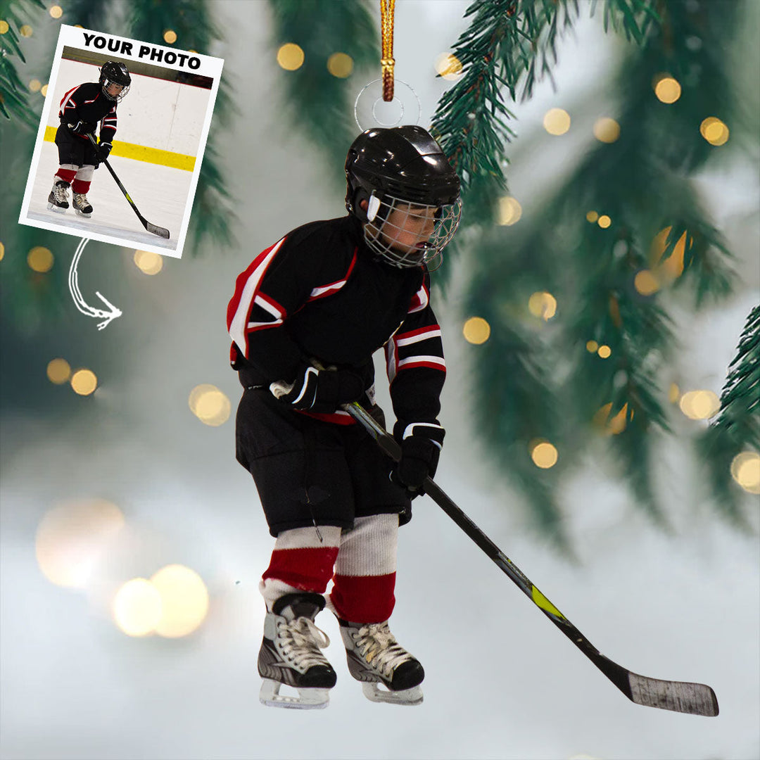 Snow Striker - Personalized Photo Mica Ornament - Christmas Gift For Ice Hockey Players, Ice Hockey Lovers