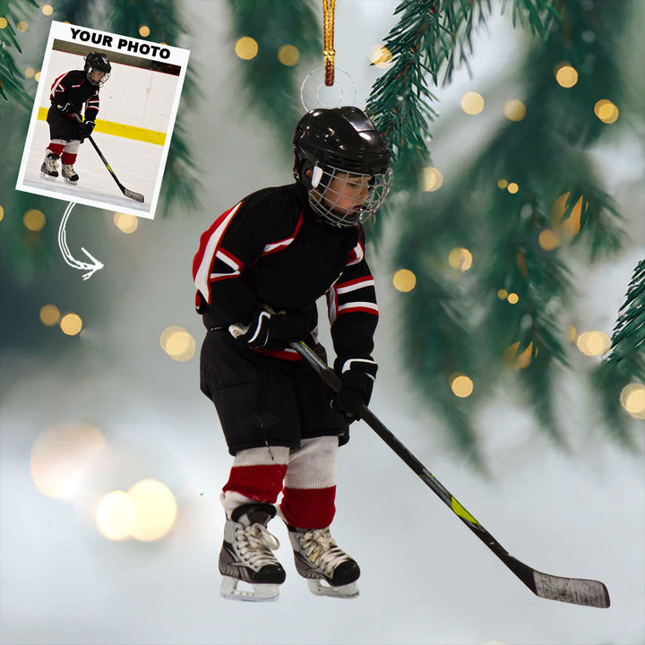 Snow Striker - Personalized Photo Mica Ornament - Christmas Gift For Ice Hockey Players, Ice Hockey Lovers