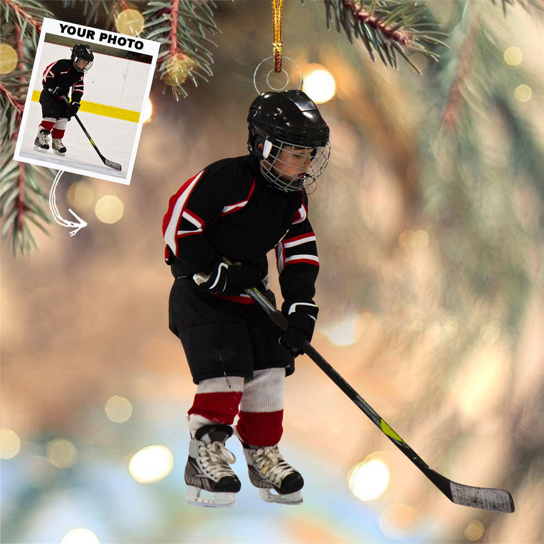 Snow Striker - Personalized Photo Mica Ornament - Christmas Gift For Ice Hockey Players, Ice Hockey Lovers