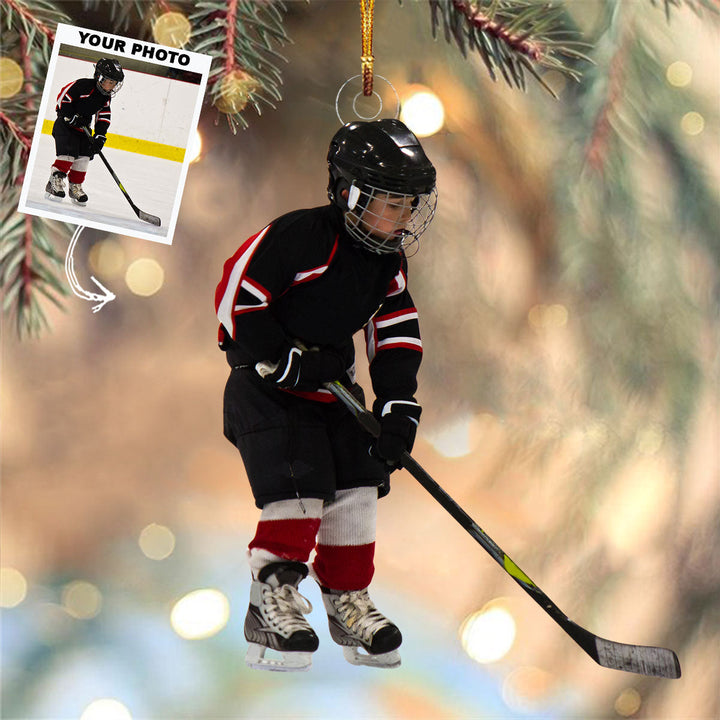 Snow Striker - Personalized Photo Mica Ornament - Christmas Gift For Ice Hockey Players, Ice Hockey Lovers