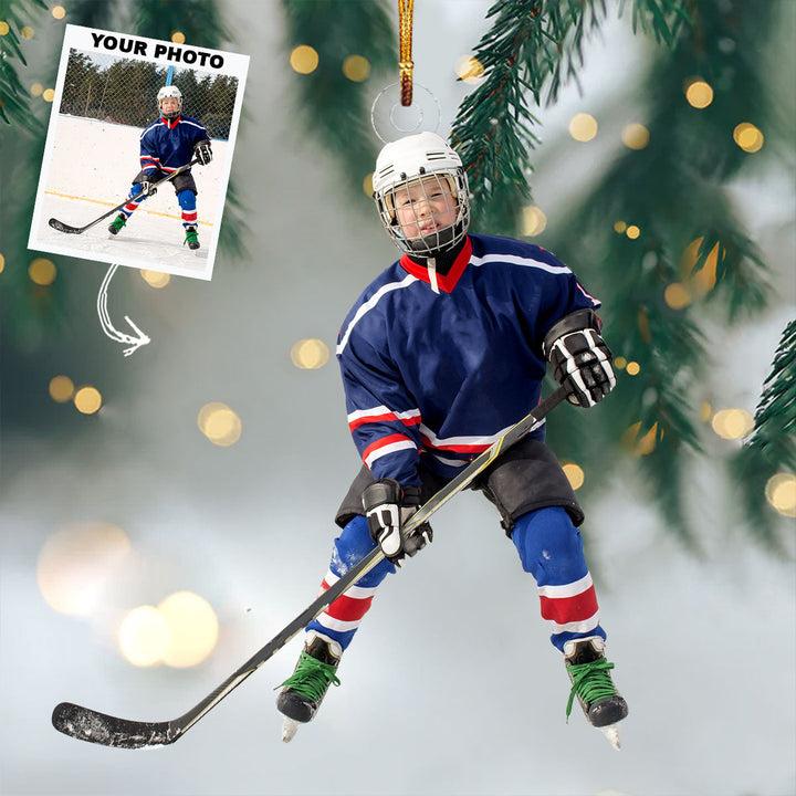 Winter Warrior - Personalized Photo Mica Ornament - Christmas Gift For Ice Hockey Players, Ice Hockey Lovers