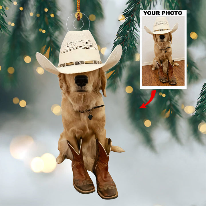 Cowboy Dog - Personalized Photo Mica Ornament - Gift For Dog Lovers, Pet Lovers, Dog Mom, Dog Dad