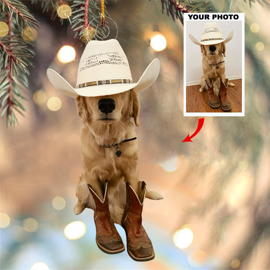 Cowboy Dog - Personalized Photo Mica Ornament - Gift For Dog Lovers, Pet Lovers, Dog Mom, Dog Dad