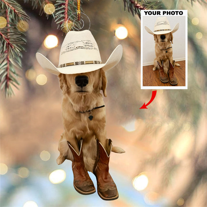 Cowboy Dog - Personalized Photo Mica Ornament - Gift For Dog Lovers, Pet Lovers, Dog Mom, Dog Dad