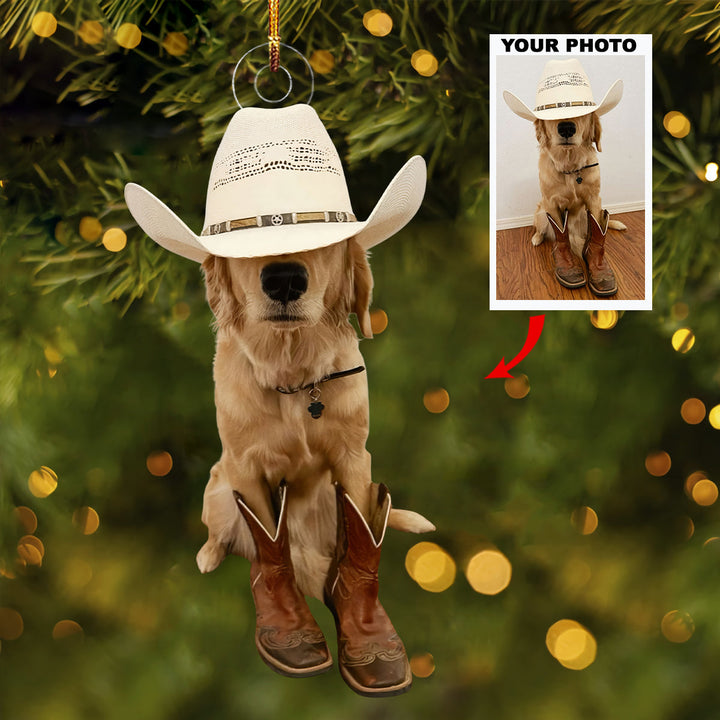 Cowboy Dog - Personalized Photo Mica Ornament - Gift For Dog Lovers, Pet Lovers, Dog Mom, Dog Dad