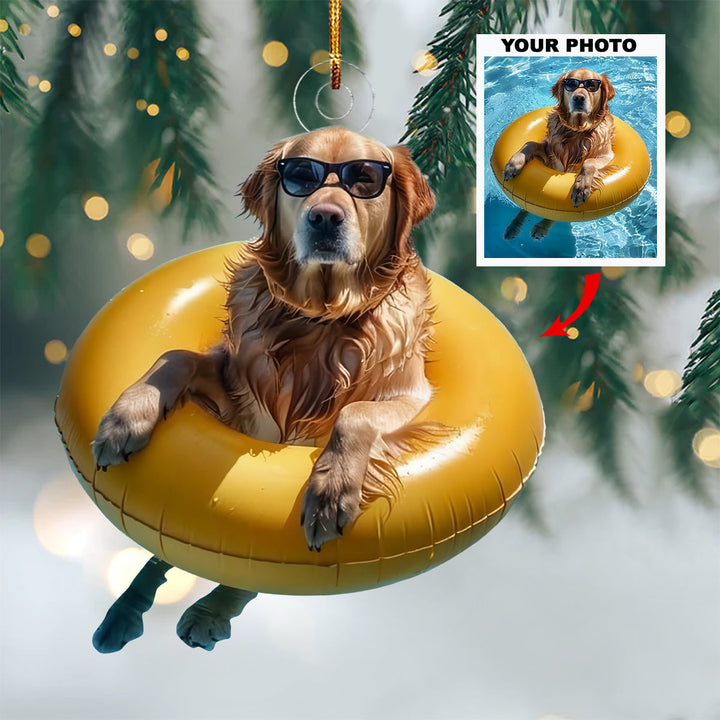 Pool Pup - Personalized Photo Mica Ornament - Gift For Dog Lovers, Pet Lovers, Dog Mom, Dog Dad