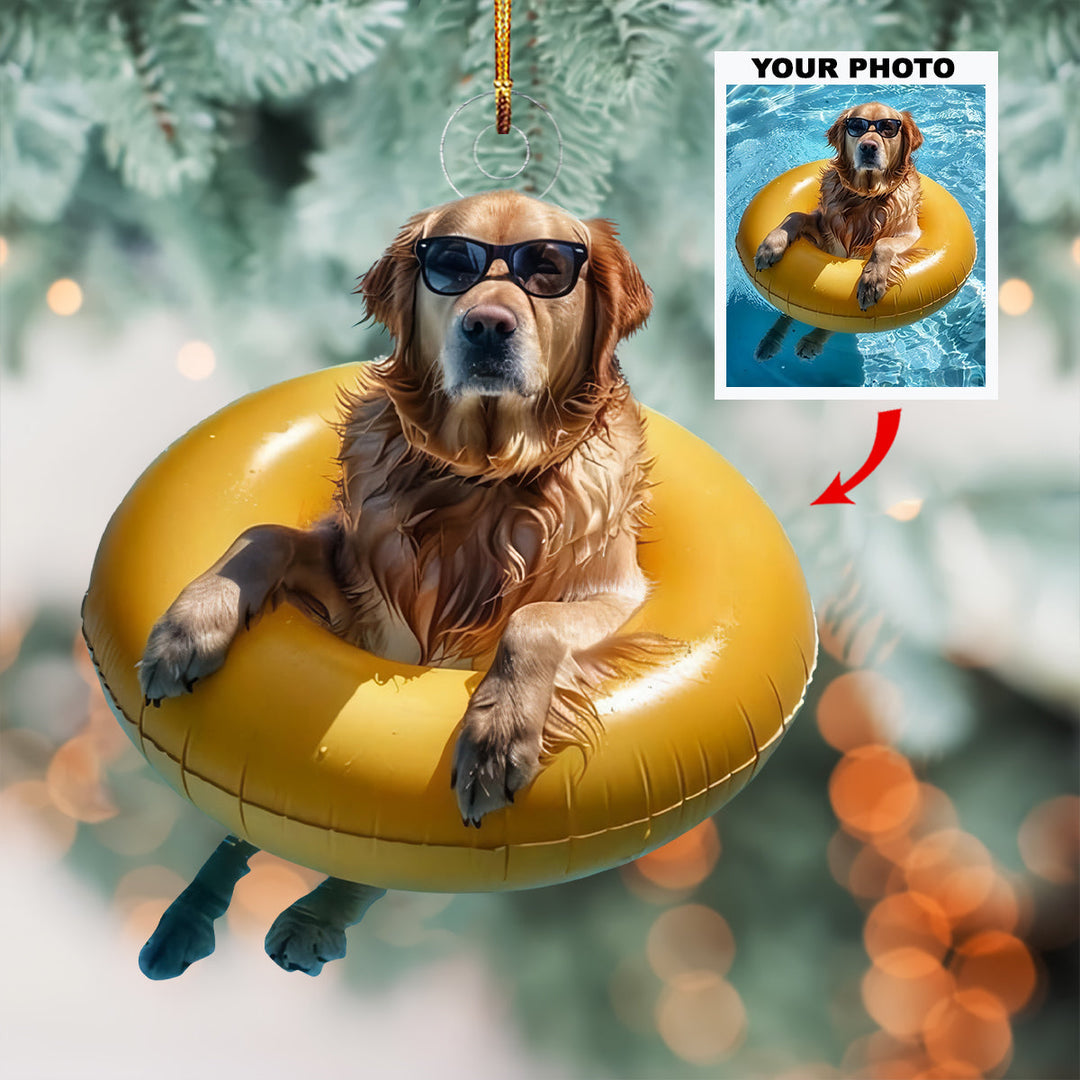 Pool Pup - Personalized Photo Mica Ornament - Gift For Dog Lovers, Pet Lovers, Dog Mom, Dog Dad