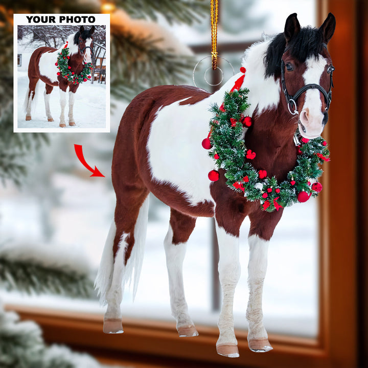 Festive Horse - Personalized Photo Mica Ornament - Gift For Horse Lovers, Horse Owners, Pet Lovers