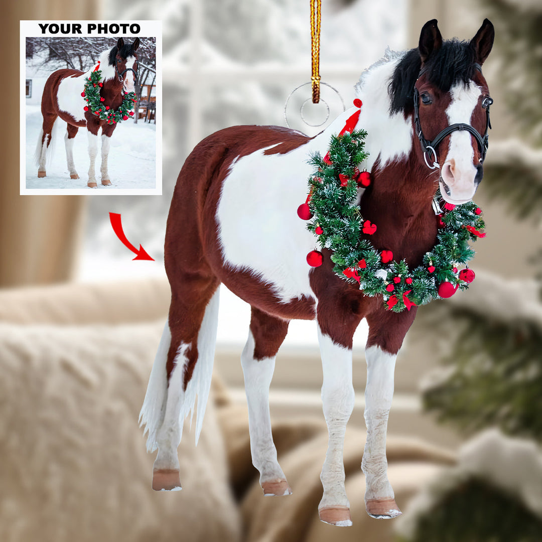 Festive Horse - Personalized Photo Mica Ornament - Gift For Horse Lovers, Horse Owners, Pet Lovers