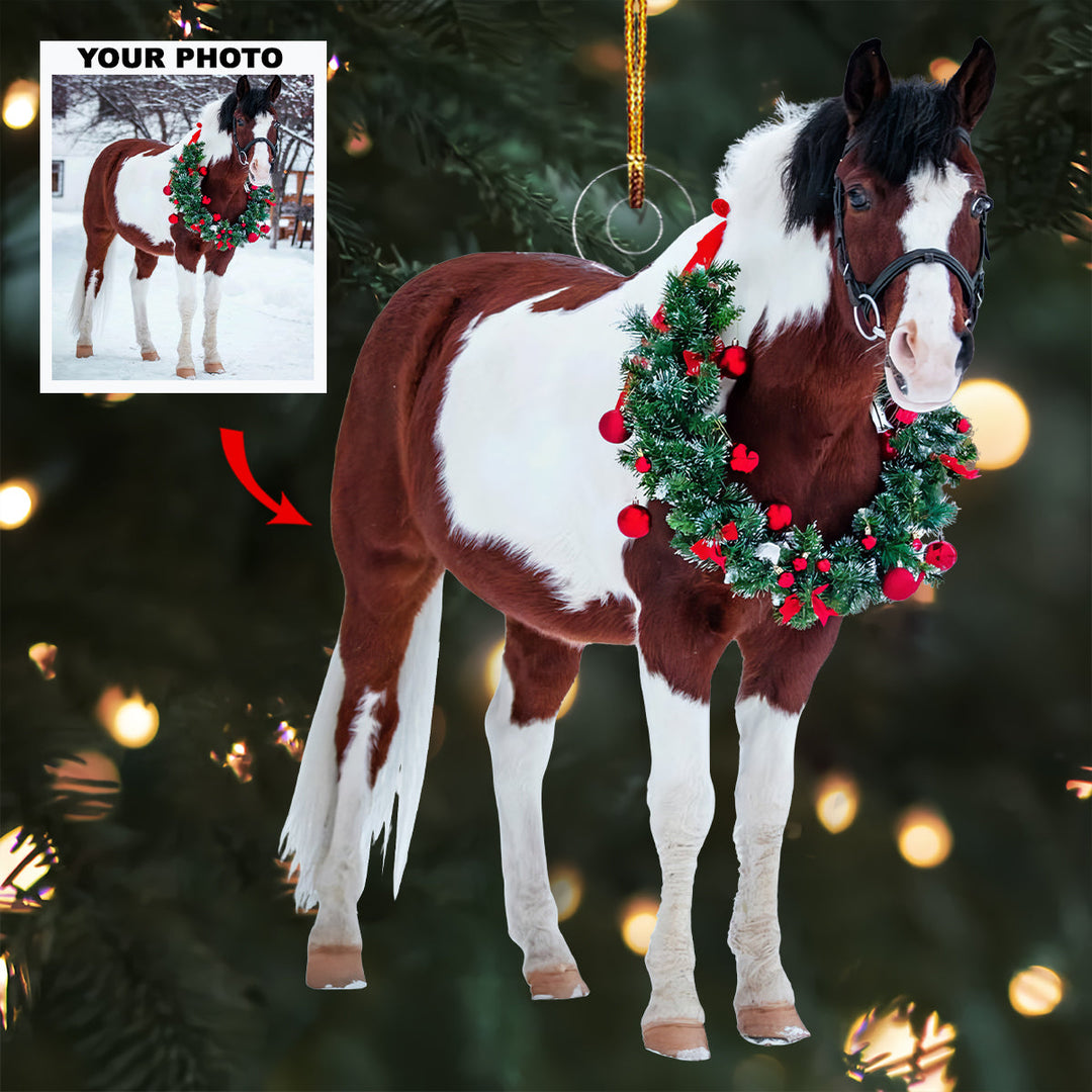 Festive Horse - Personalized Photo Mica Ornament - Gift For Horse Lovers, Horse Owners, Pet Lovers