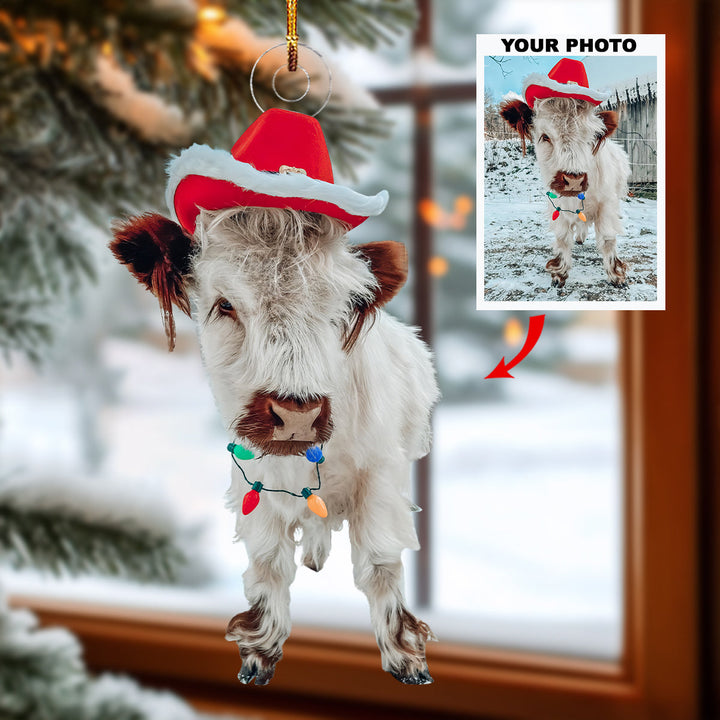 Holiday Calf - Personalized Photo Mica Ornament - Gift For Cow Lovers, Cow Owners, Pet Lovers