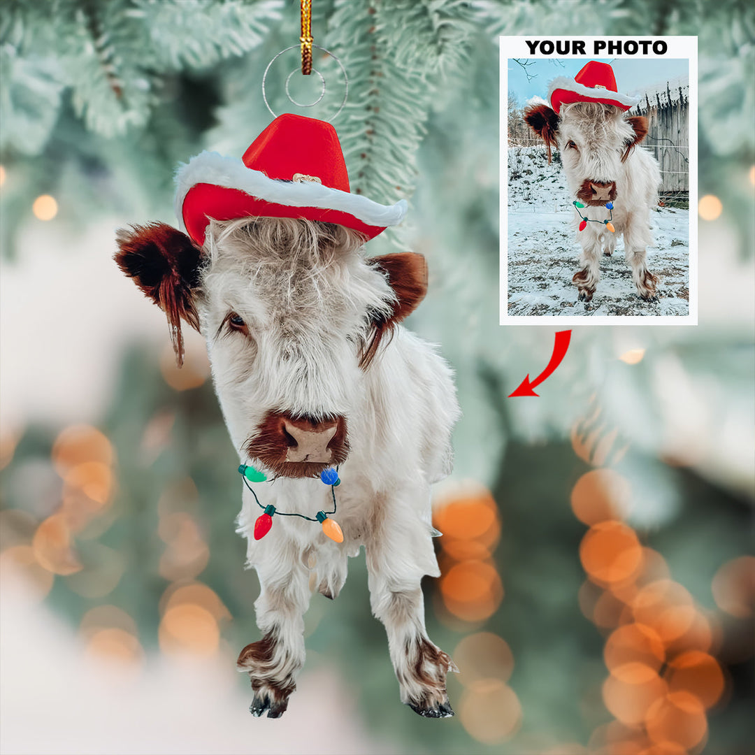 Holiday Calf - Personalized Photo Mica Ornament - Gift For Cow Lovers, Cow Owners, Pet Lovers