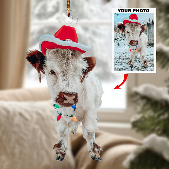 Holiday Calf - Personalized Photo Mica Ornament - Gift For Cow Lovers, Cow Owners, Pet Lovers