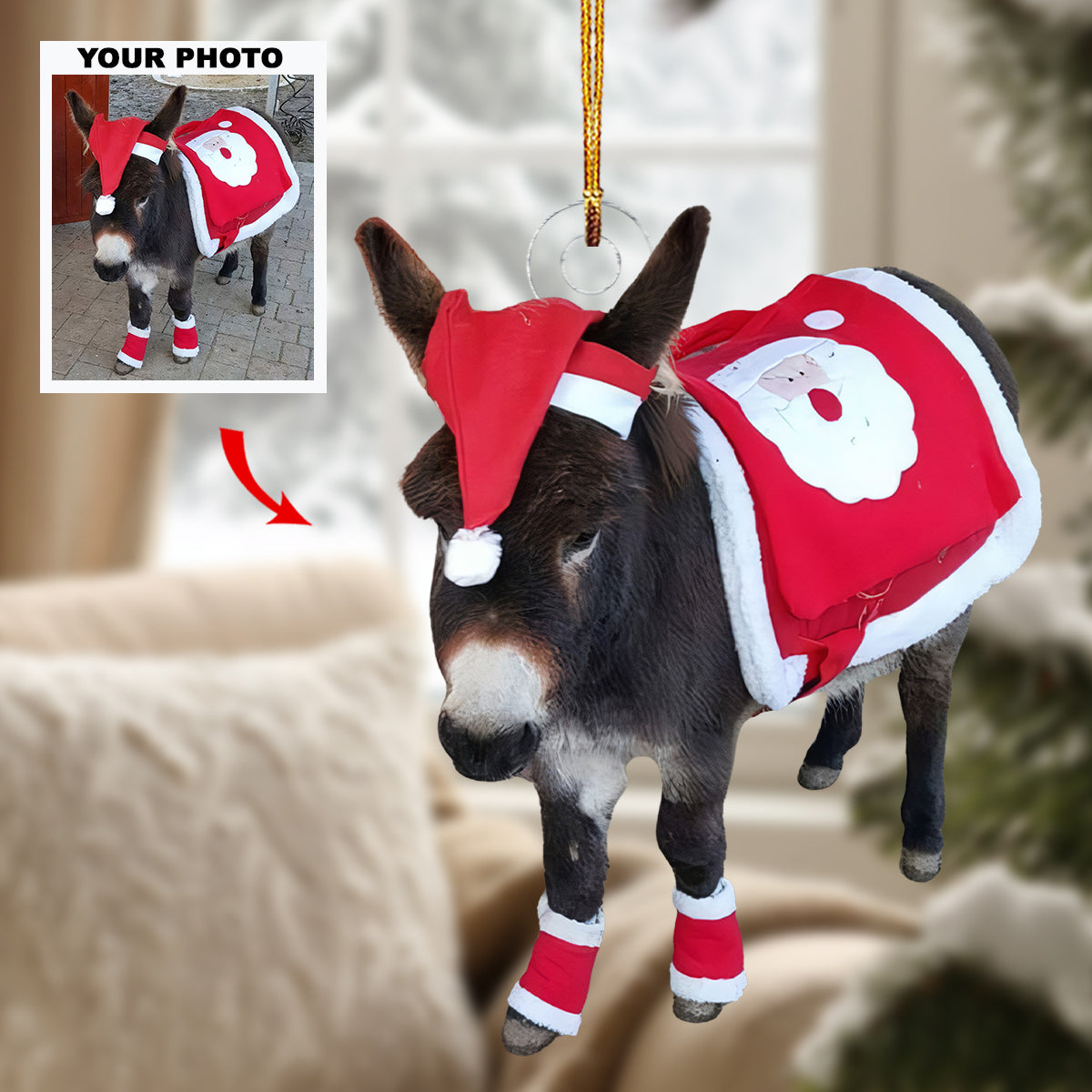 Santa Donkeys - Personalized Photo Mica Ornament - Gift For Donkey Lovers, Donkey Owners, Pet Lovers