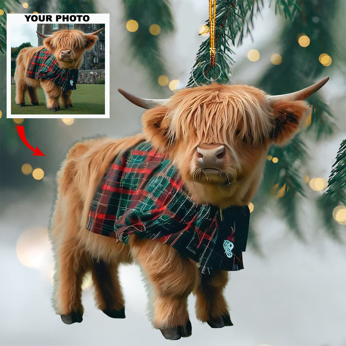 Scottish Charm - Personalized Photo Mica Ornament - Gift For Cow Lovers, Cow Owners, Pet Lovers