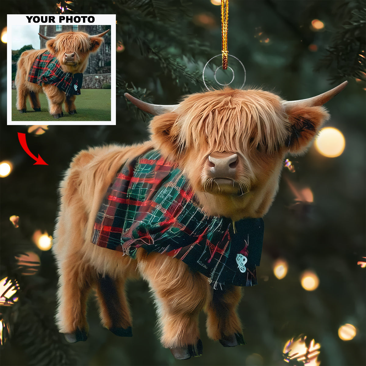 Scottish Charm - Personalized Photo Mica Ornament - Gift For Cow Lovers, Cow Owners, Pet Lovers