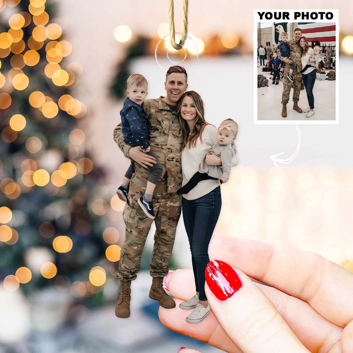 Together Again - Personalized Photo Mica Ornament - Christmas Gift For Family Members, Army Veterans And Service Members