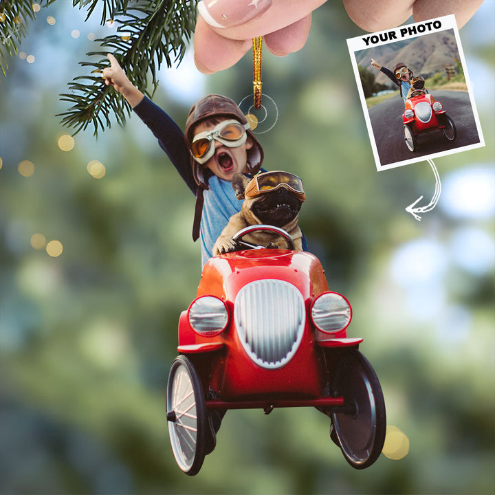 Little Racer Adventures - Personalized Photo Mica Ornament - Christmas Gift For Baby, Family Members
