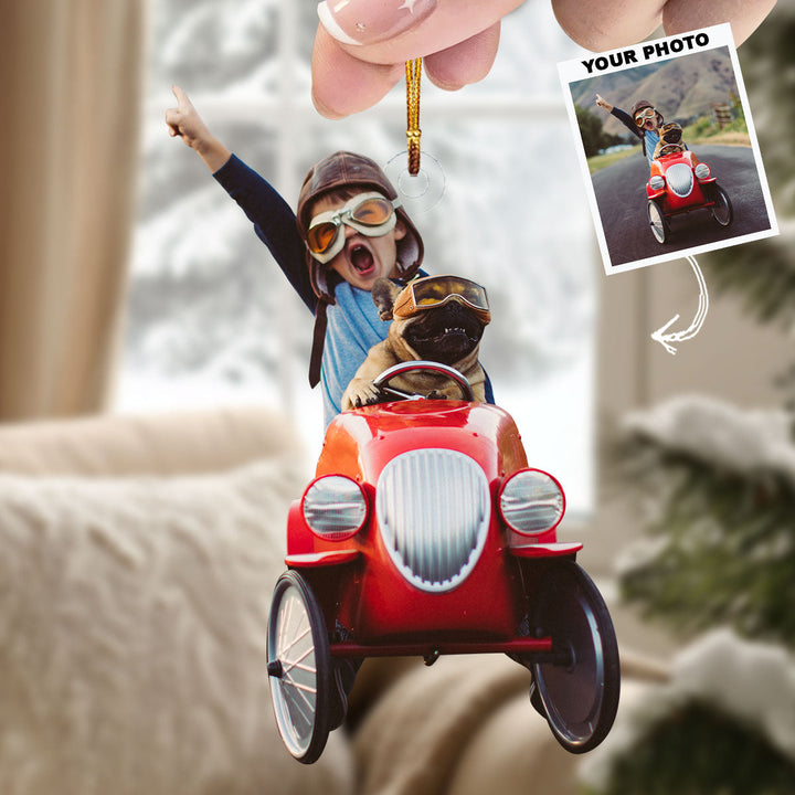 Little Racer Adventures - Personalized Photo Mica Ornament - Christmas Gift For Baby, Family Members