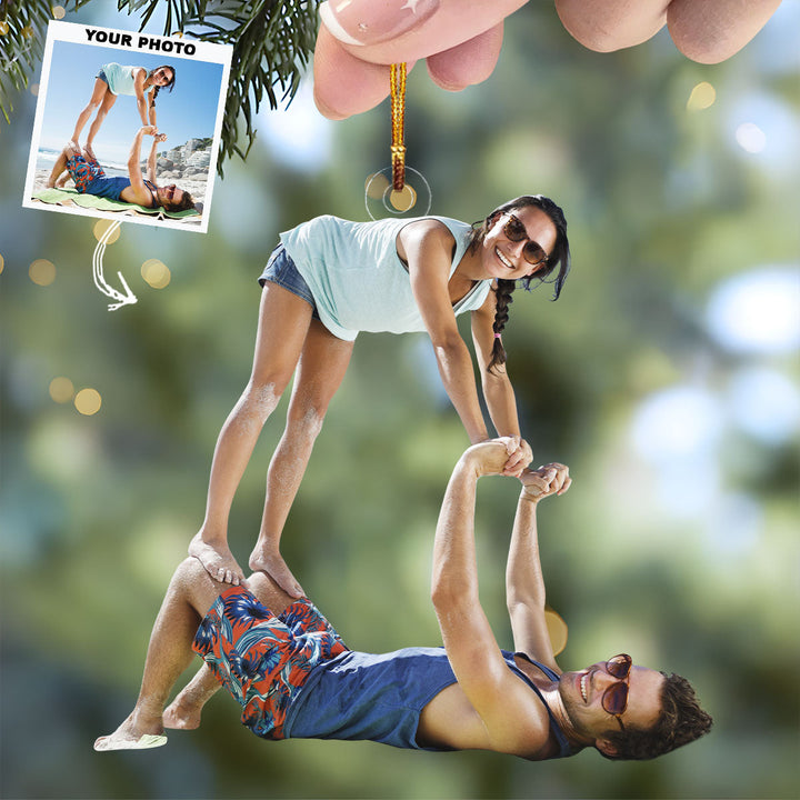 Lifted By Laughter - Personalized Photo Mica Ornament - Christmas Gift For Couple, Family Members