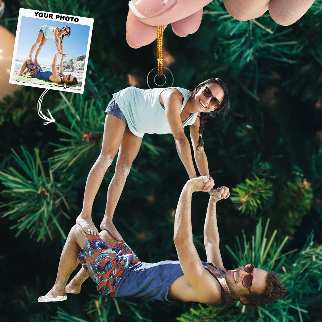 Lifted By Laughter - Personalized Photo Mica Ornament - Christmas Gift For Couple, Family Members