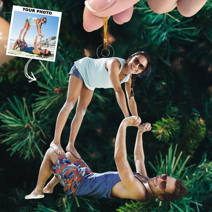 Lifted By Laughter - Personalized Photo Mica Ornament - Christmas Gift For Couple, Family Members