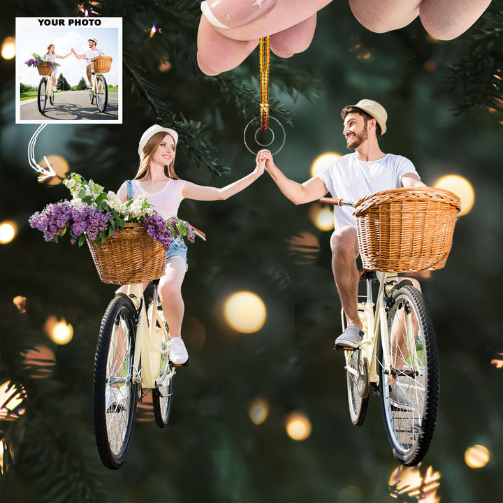 Wheels Of Happiness - Personalized Photo Mica Ornament - Christmas Gift For Couple, Family Members